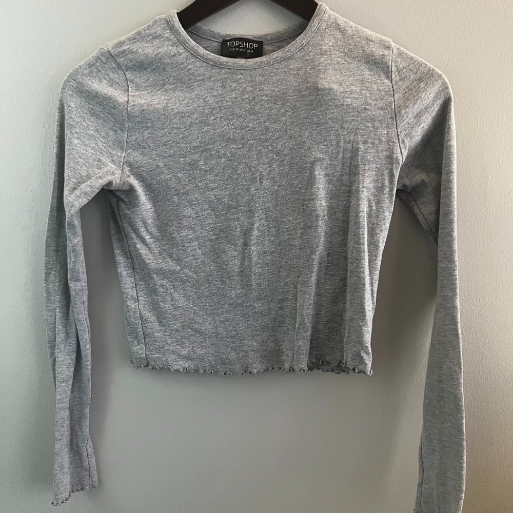 Topshop Long Sleeve Cropped Top w/ Ruffled Detail